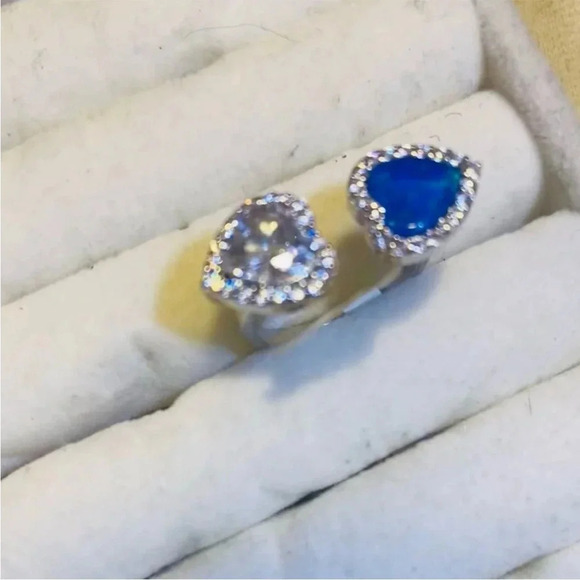 AZURE GILSON OPAL& WHITE SAPPHIRE
DOUBLE HEART TOI ET MOI ADJUSTABLE RING 8 - Picture 14 of 16